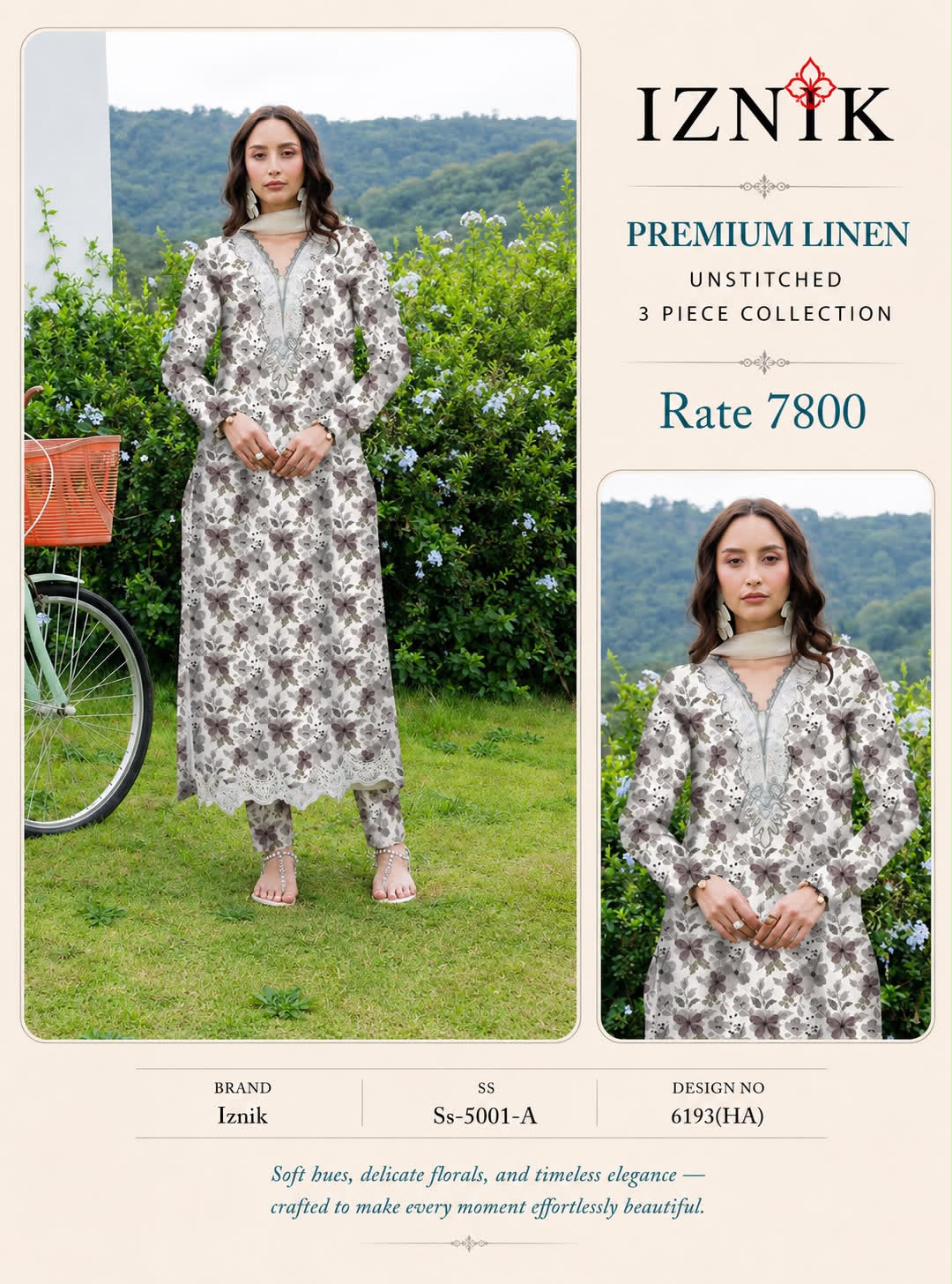 Linen 3pc print, Linen dupatta | unstitch | winter73