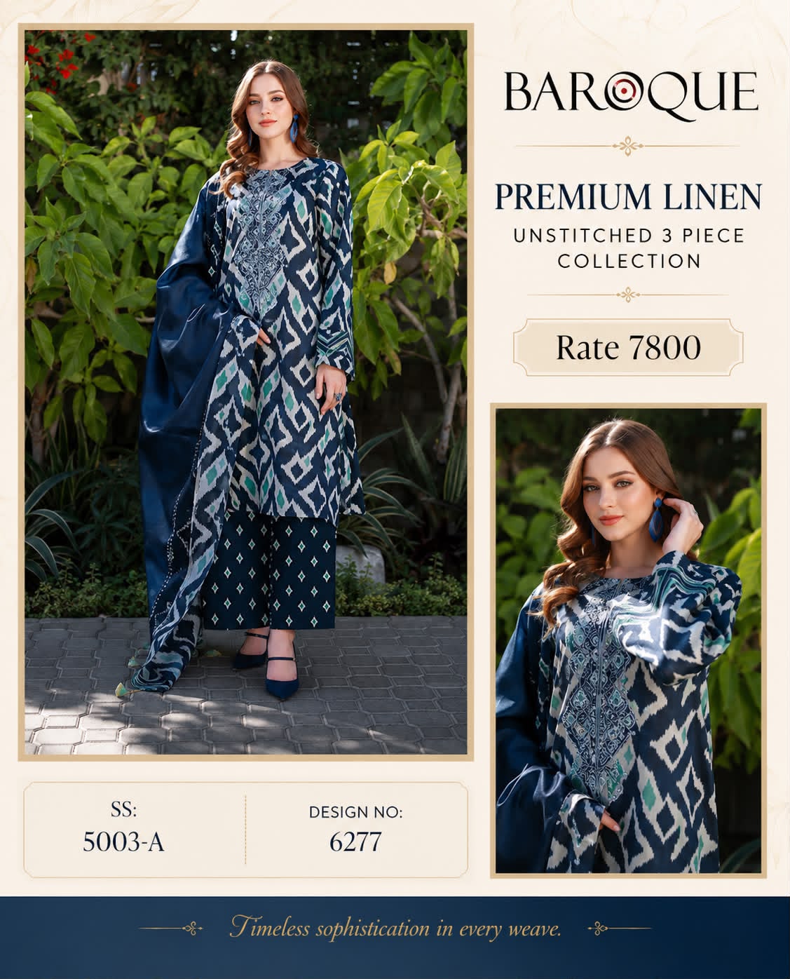 Linen 3pc print, Linen dupatta | unstitch | winter70