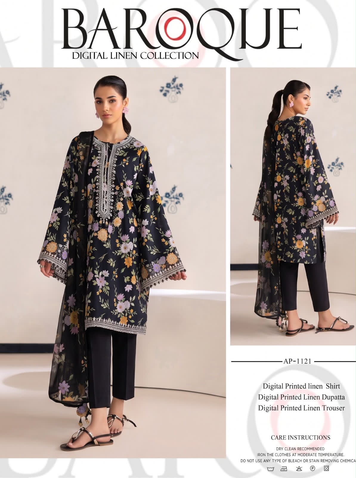 Linen 3pc print, Linen dupatta | unstitch | winter67
