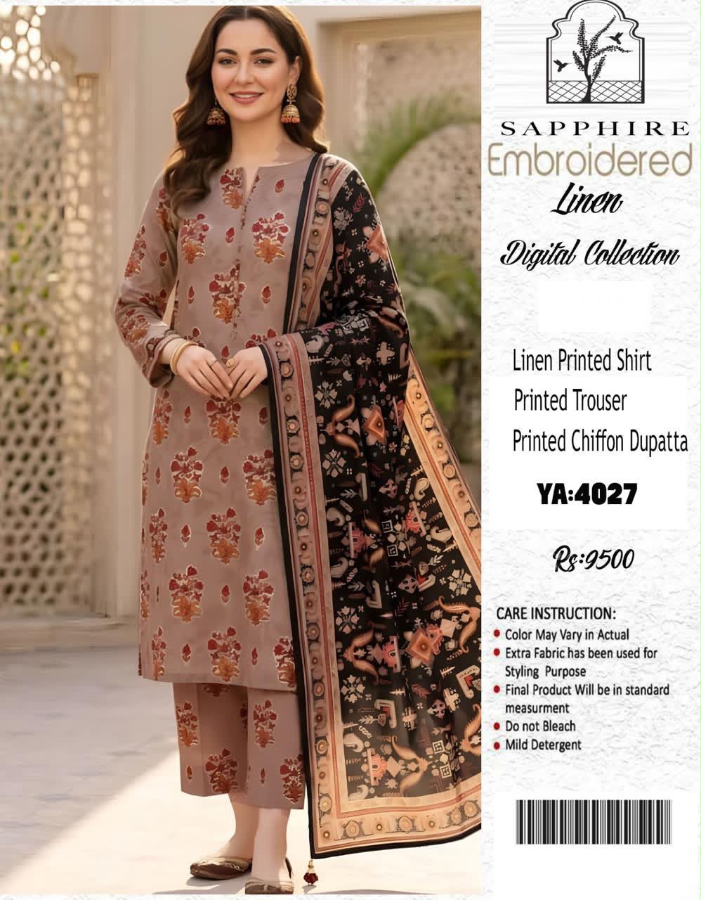 Linen 3pc print, Linen dupatta | unstitch | winter64