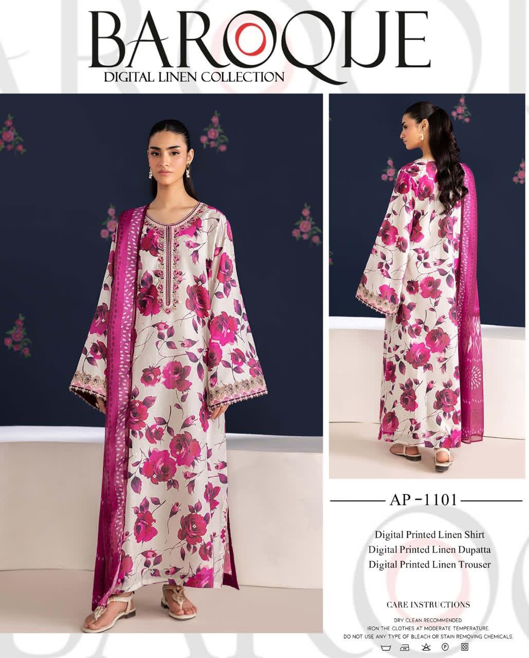 Linen 3pc print, Linen dupatta | unstitch | winter65