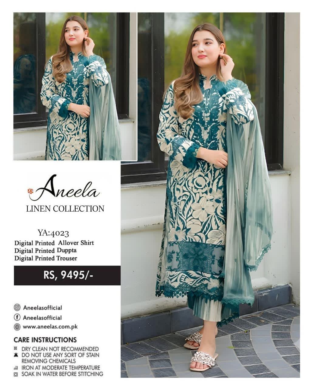 Linen 3pc print, Linen dupatta | unstitch | winter63