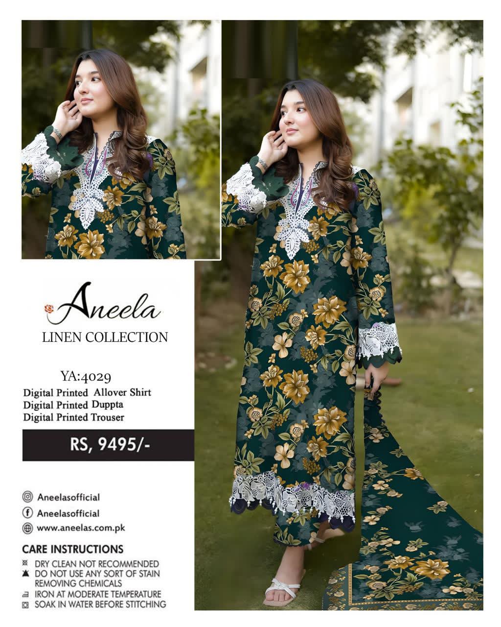 Linen 3pc print, Linen dupatta | unstitch | winter60
