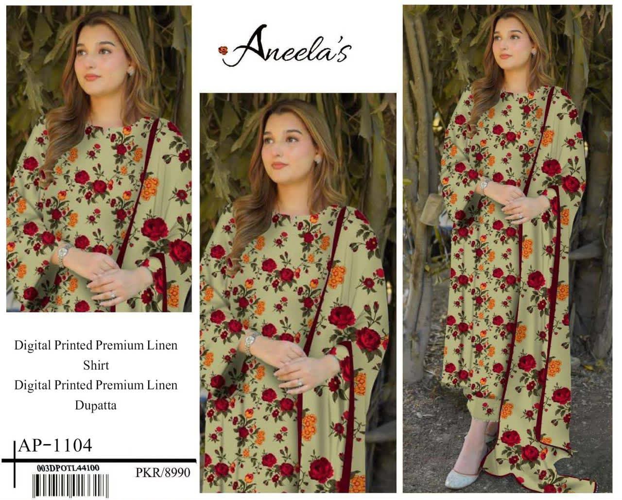 Linen 3pc print, Linen dupatta | unstitch | winter61