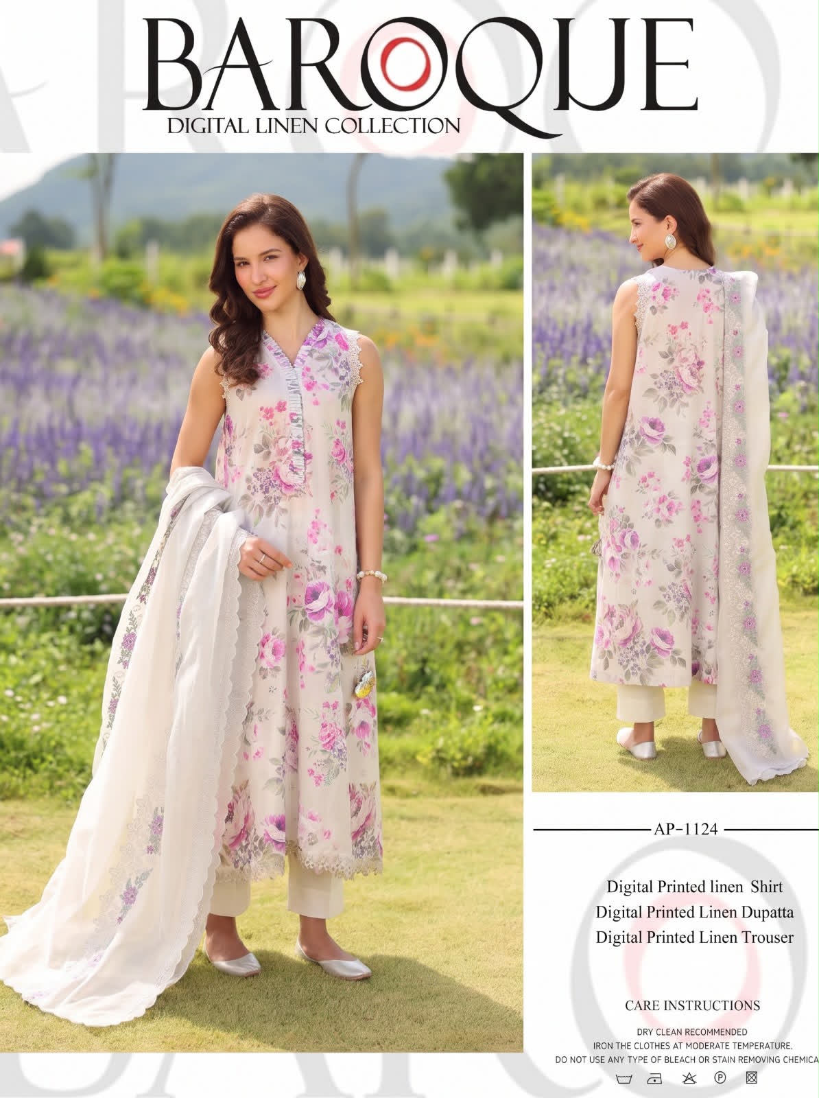 Linen 3pc print, Linen dupatta | unstitch | winter57