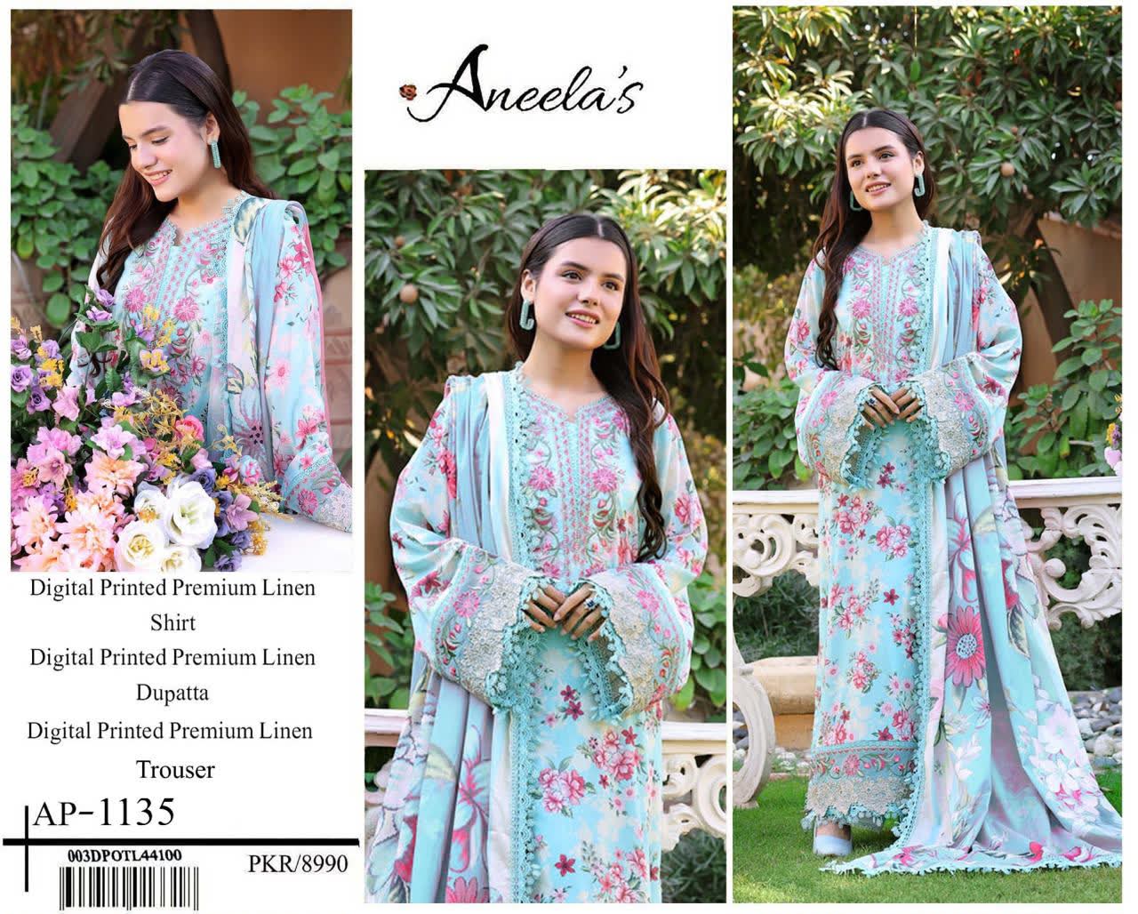 Linen 3pc print, Linen dupatta | unstitch | winter56