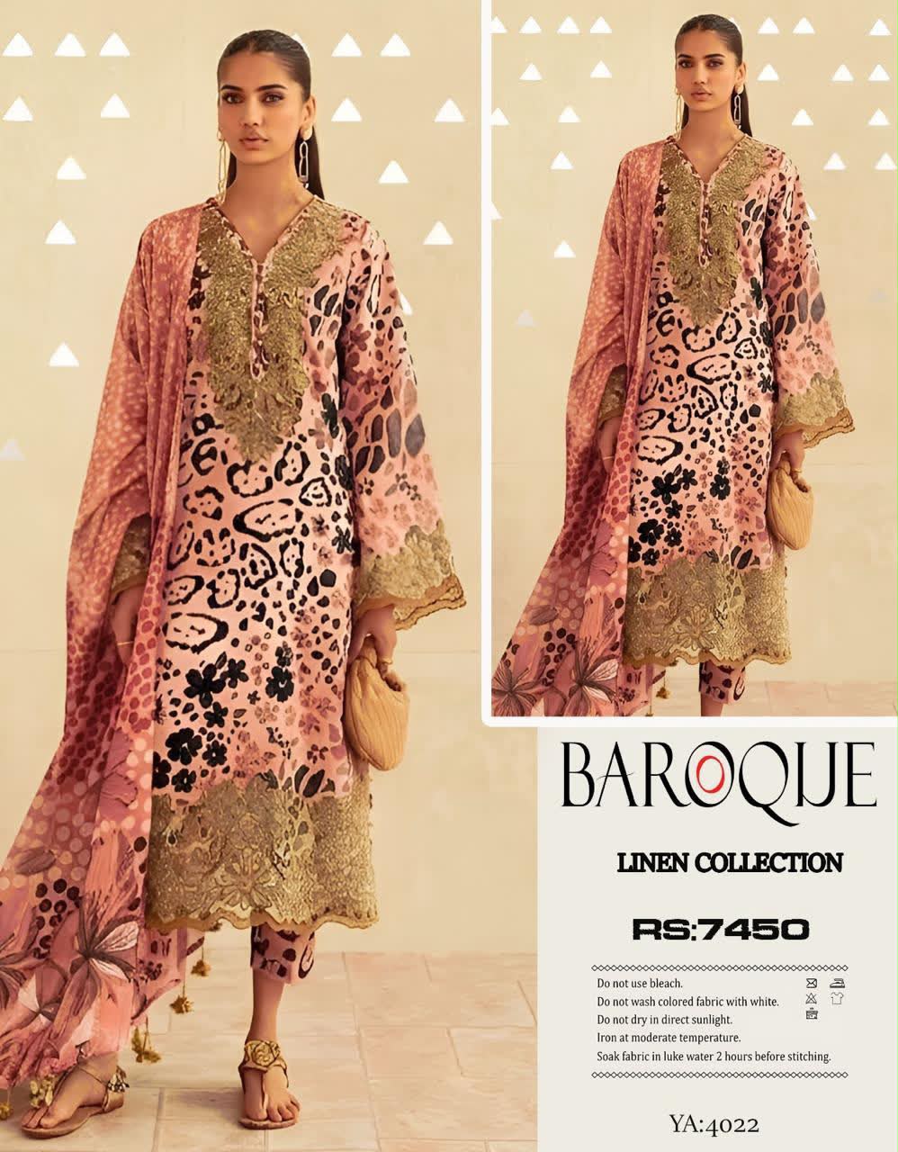 Linen 3pc print, Linen dupatta | unstitch | winter55