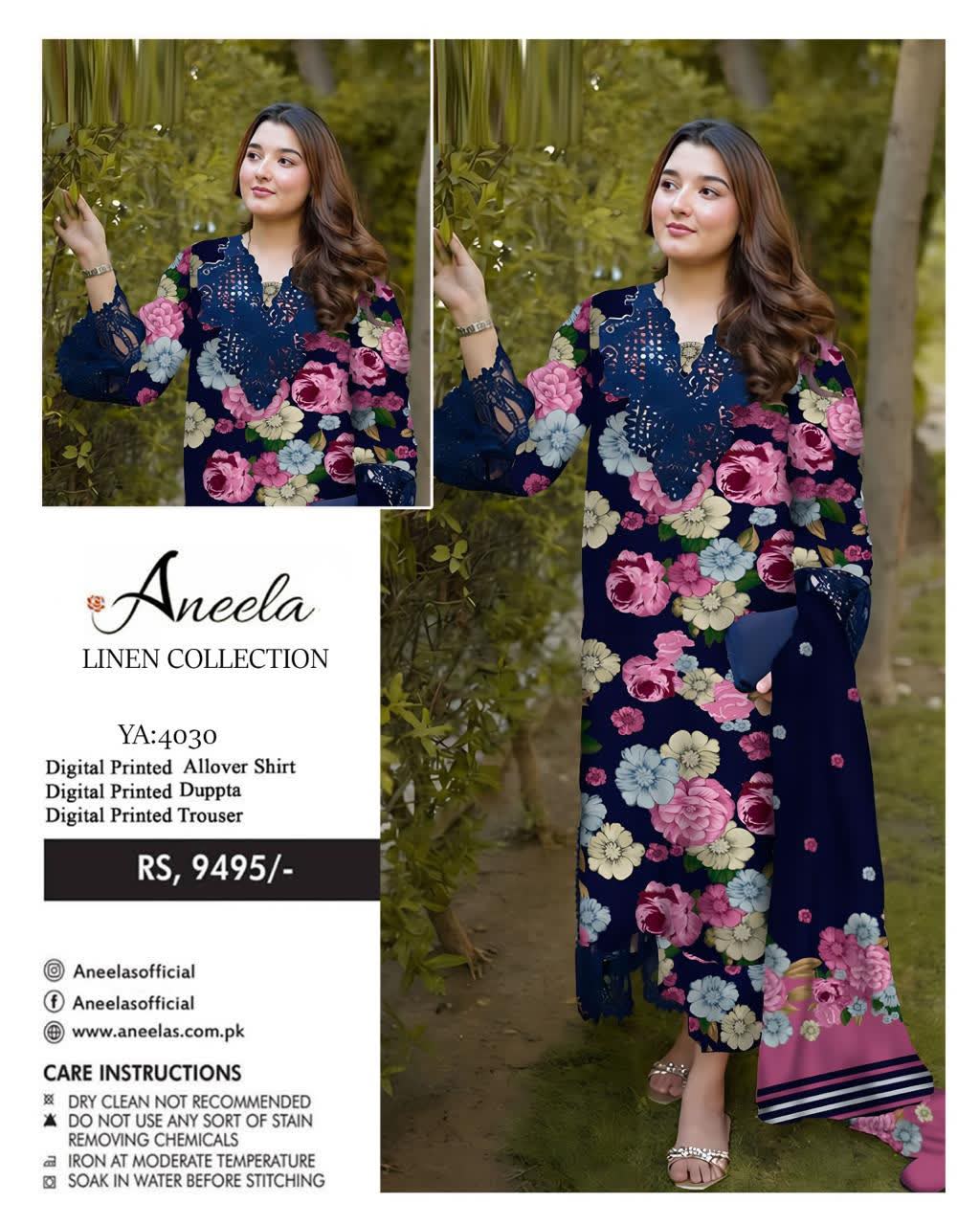 Linen 3pc print, Linen dupatta | unstitch | winter49