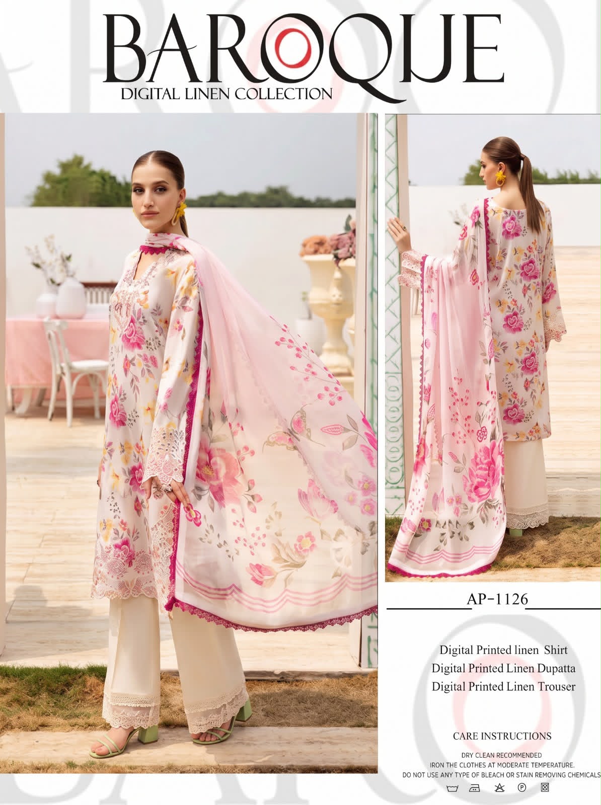 Linen 3pc print, Linen dupatta | unstitch | winter52