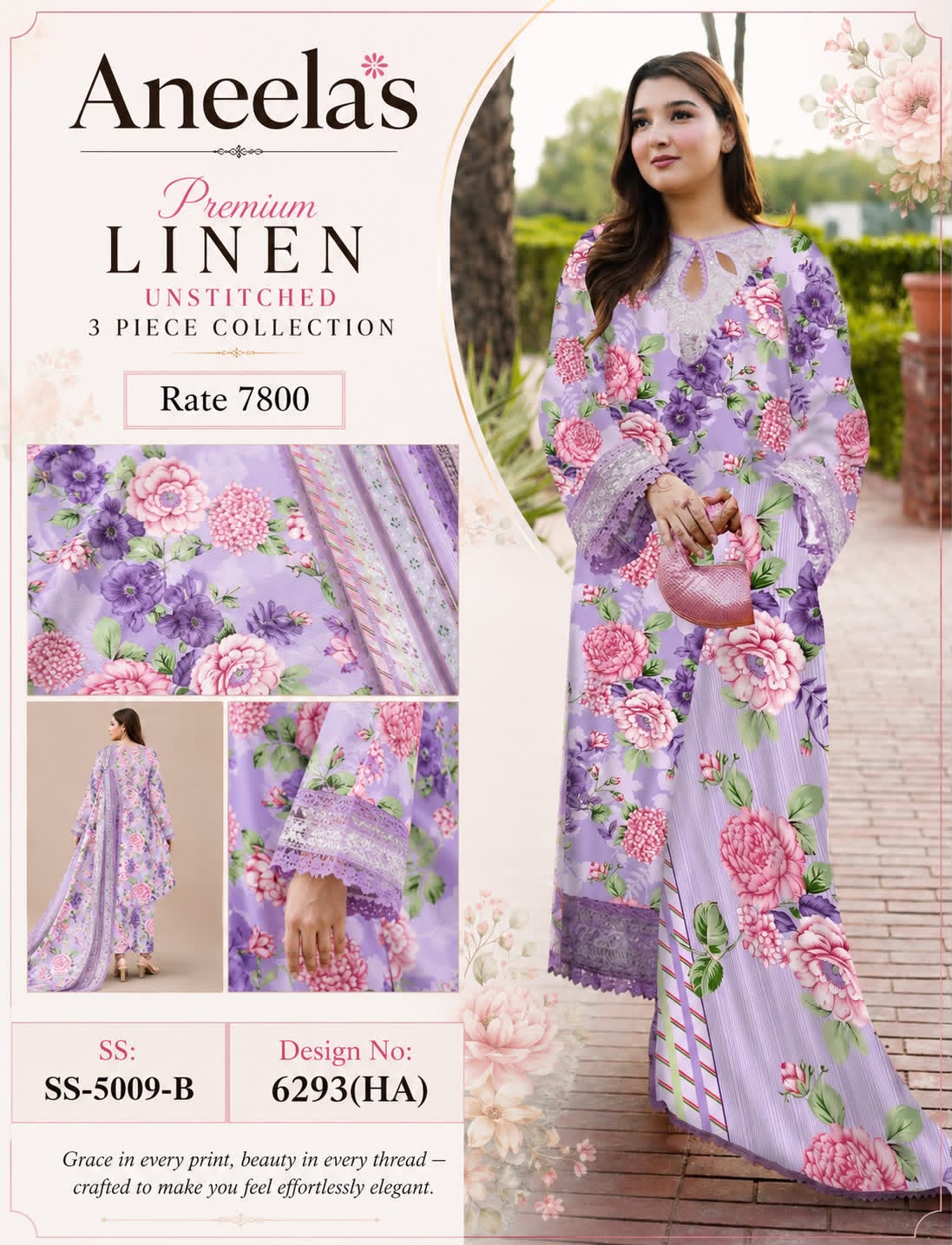 Linen 3pc print, Linen dupatta | unstitch | winter45