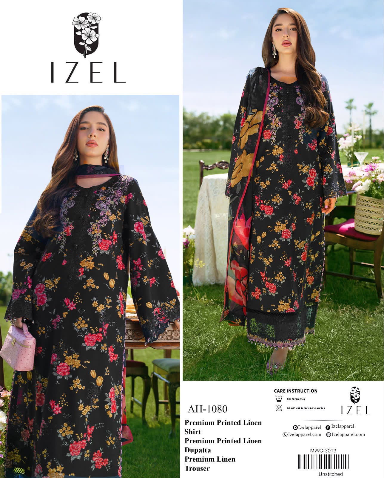 Linen 3pc print, Linen dupatta | unstitch | winter43