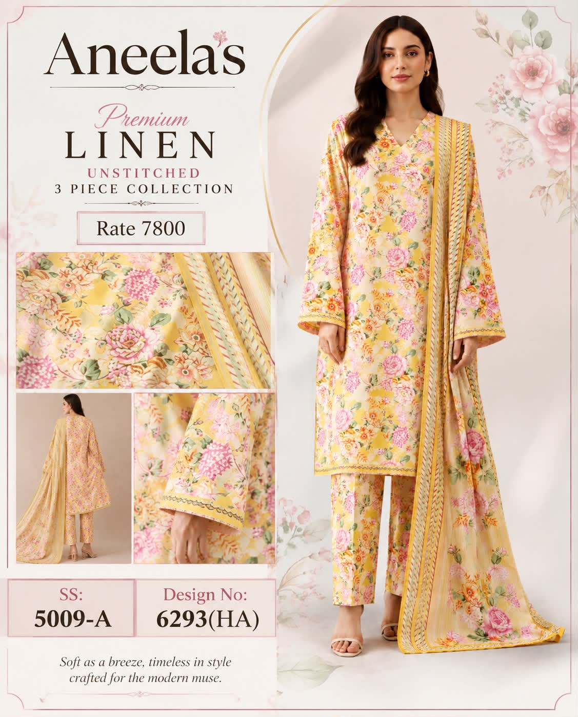 Linen 3pc print, Linen dupatta | unstitch | winter44