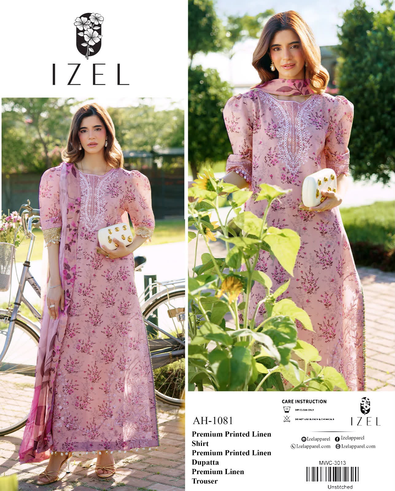 Linen 3pc print, Linen dupatta | unstitch | winter42