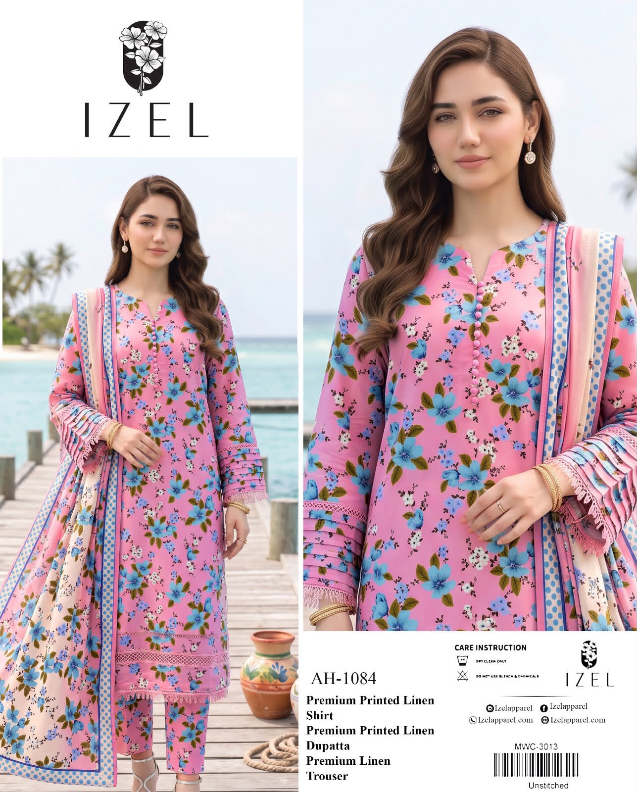 Linen 3pc print, Linen dupatta | unstitch | winter40