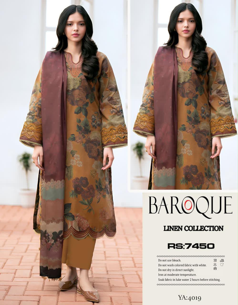 Linen 3pc print, Linen dupatta | unstitch | winter34