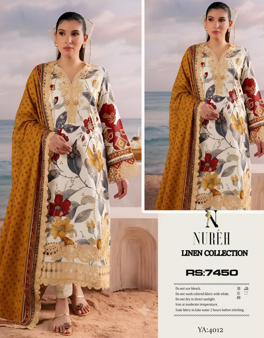 Linen 3pc print, Linen dupatta | unstitch | winter22