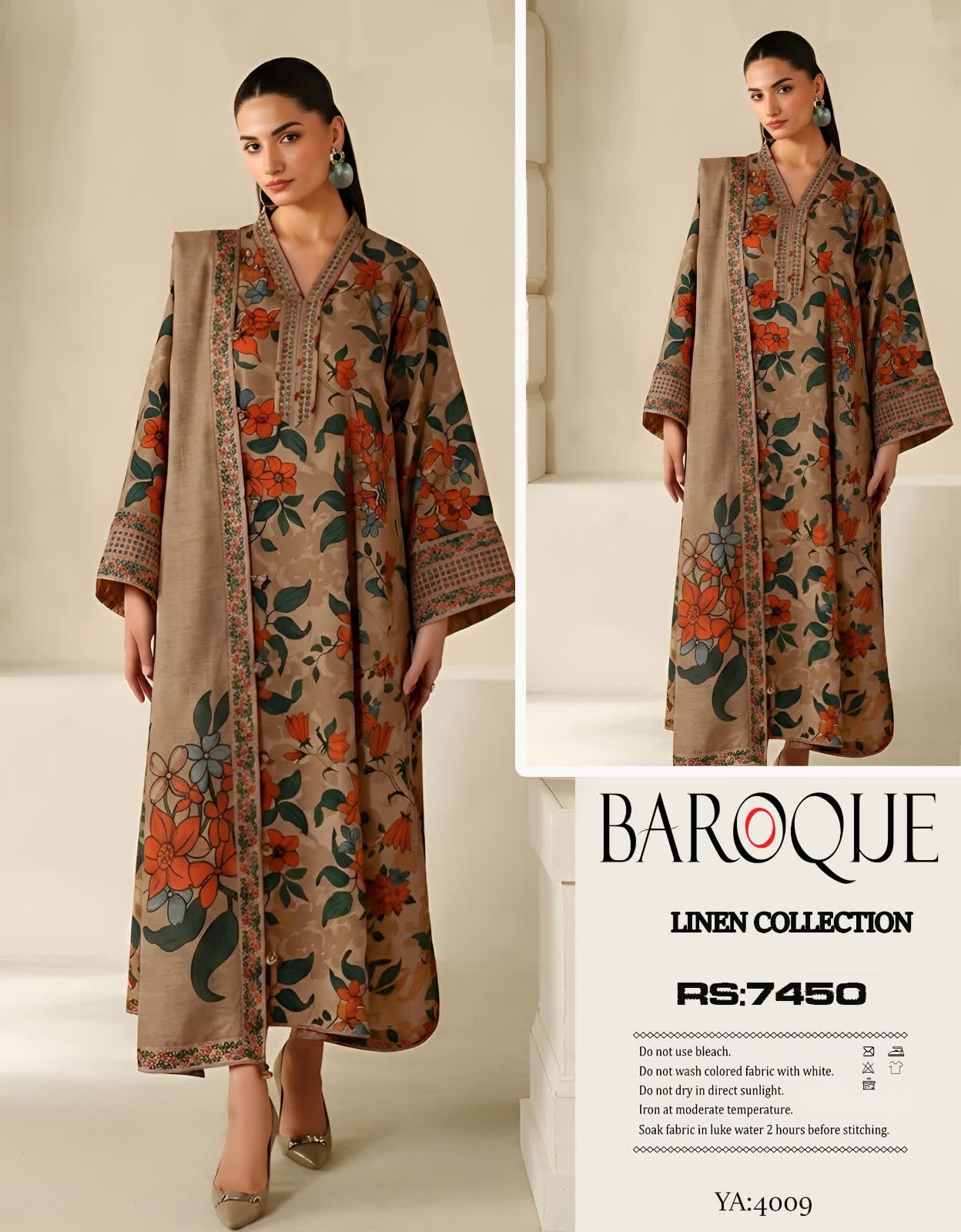 Linen 3pc print, Linen dupatta | unstitch | winter27