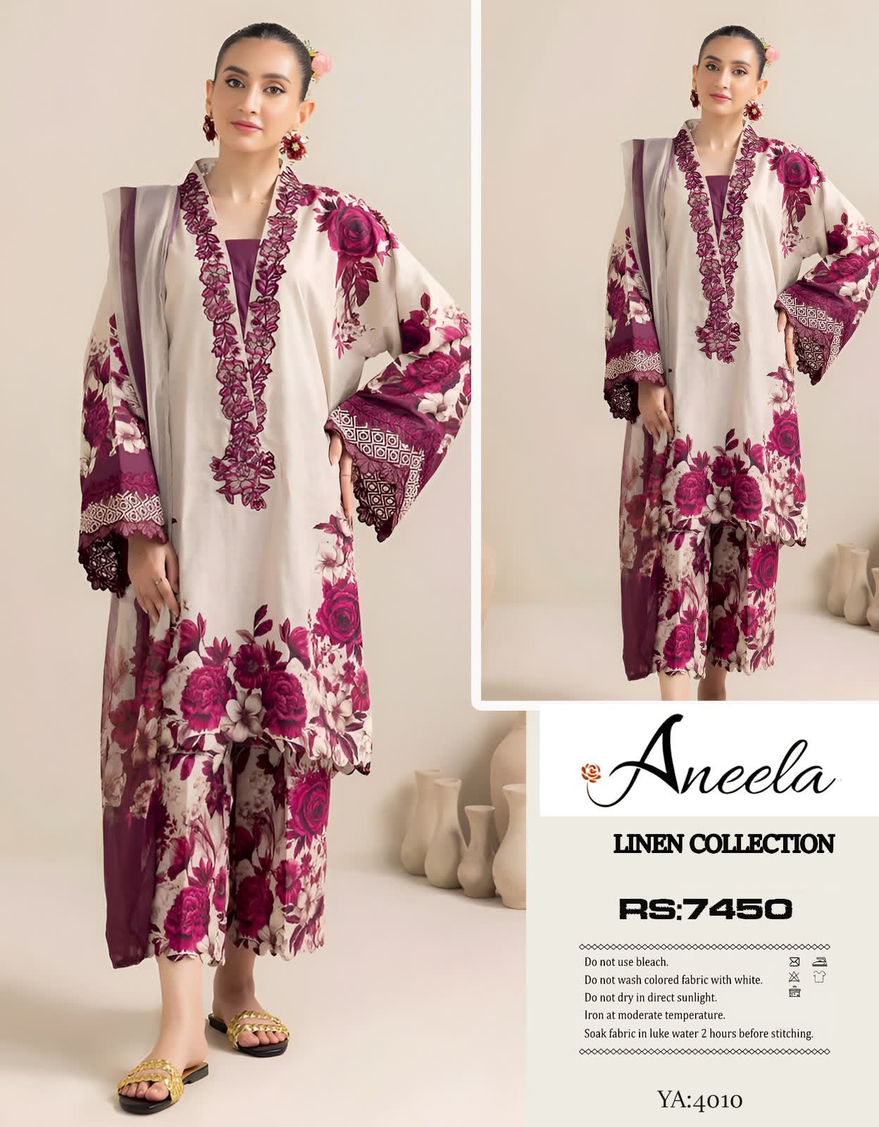 Linen 3pc print, Linen dupatta | unstitch | winter23