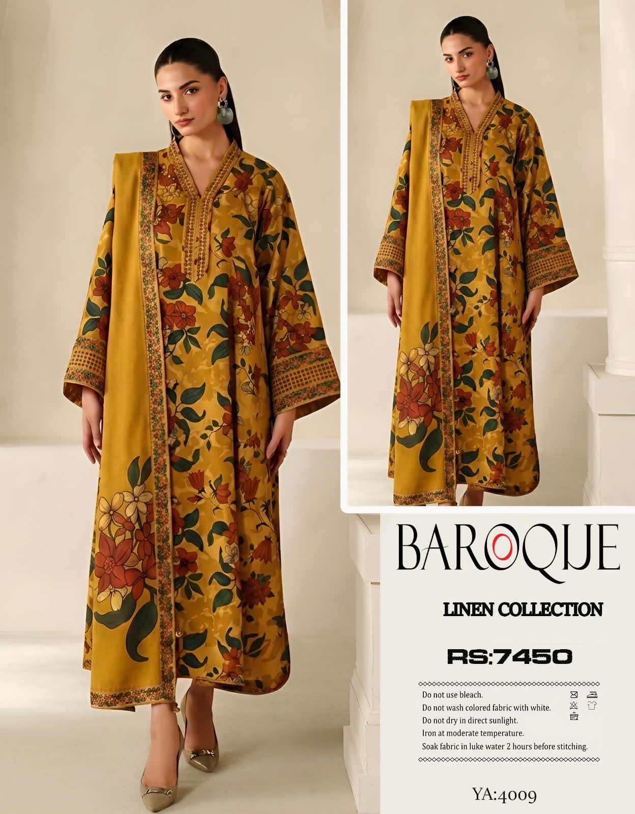 Linen 3pc print, Linen dupatta | unstitch | winter14