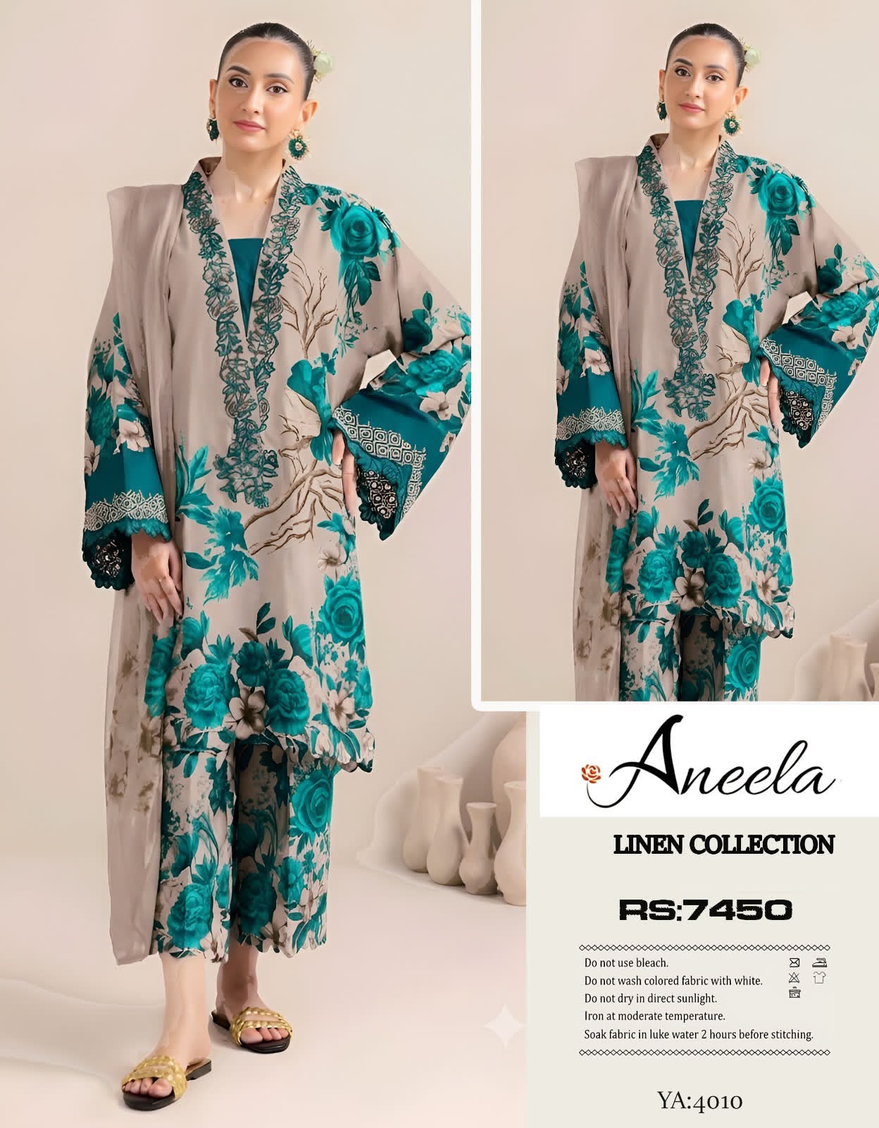 Linen 3pc print, Linen dupatta | unstitch | winter11