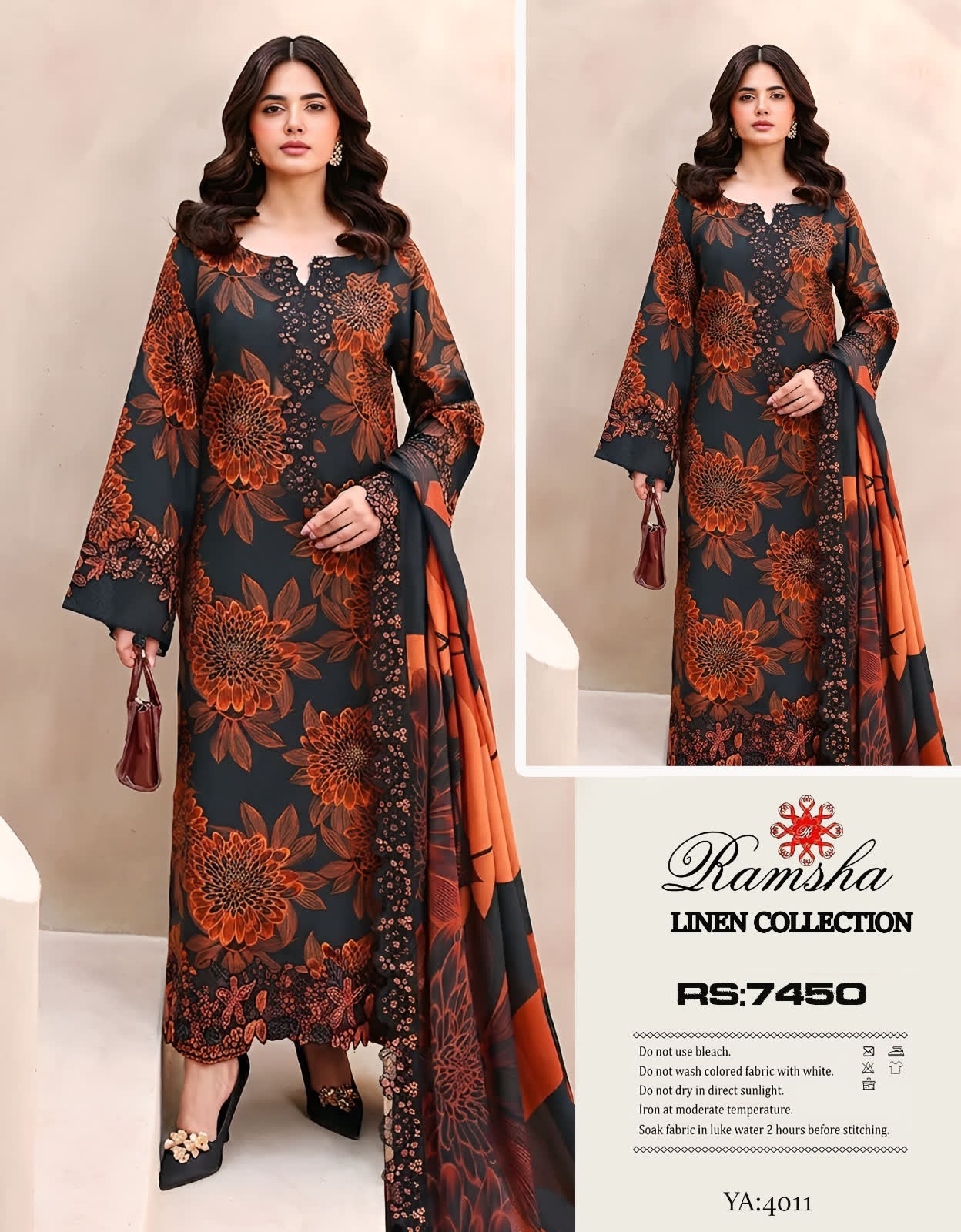 Linen 3pc print, Linen dupatta | unstitch | winter5