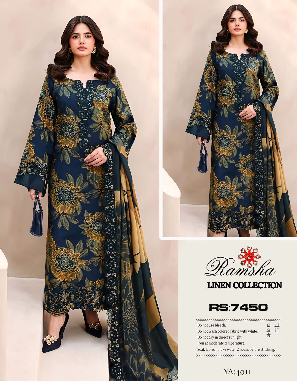 Linen 3pc print, Linen dupatta | unstitch | winter12