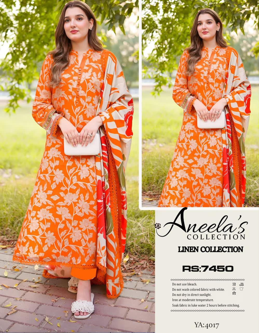 Linen 3pc print, Linen dupatta | unstitch | winter10