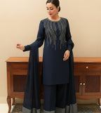 New Arrival Soft Shamooz Silk 3PC Suit – Heavy Adda Embroidered Neck, Organza Dupatta, Digital Printed Shirt & TrouserD-1041