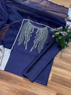 New Arrival Soft Shamooz Silk 3PC Suit – Heavy Adda Embroidered Neck, Organza Dupatta, Digital Printed Shirt & TrouserD-1041