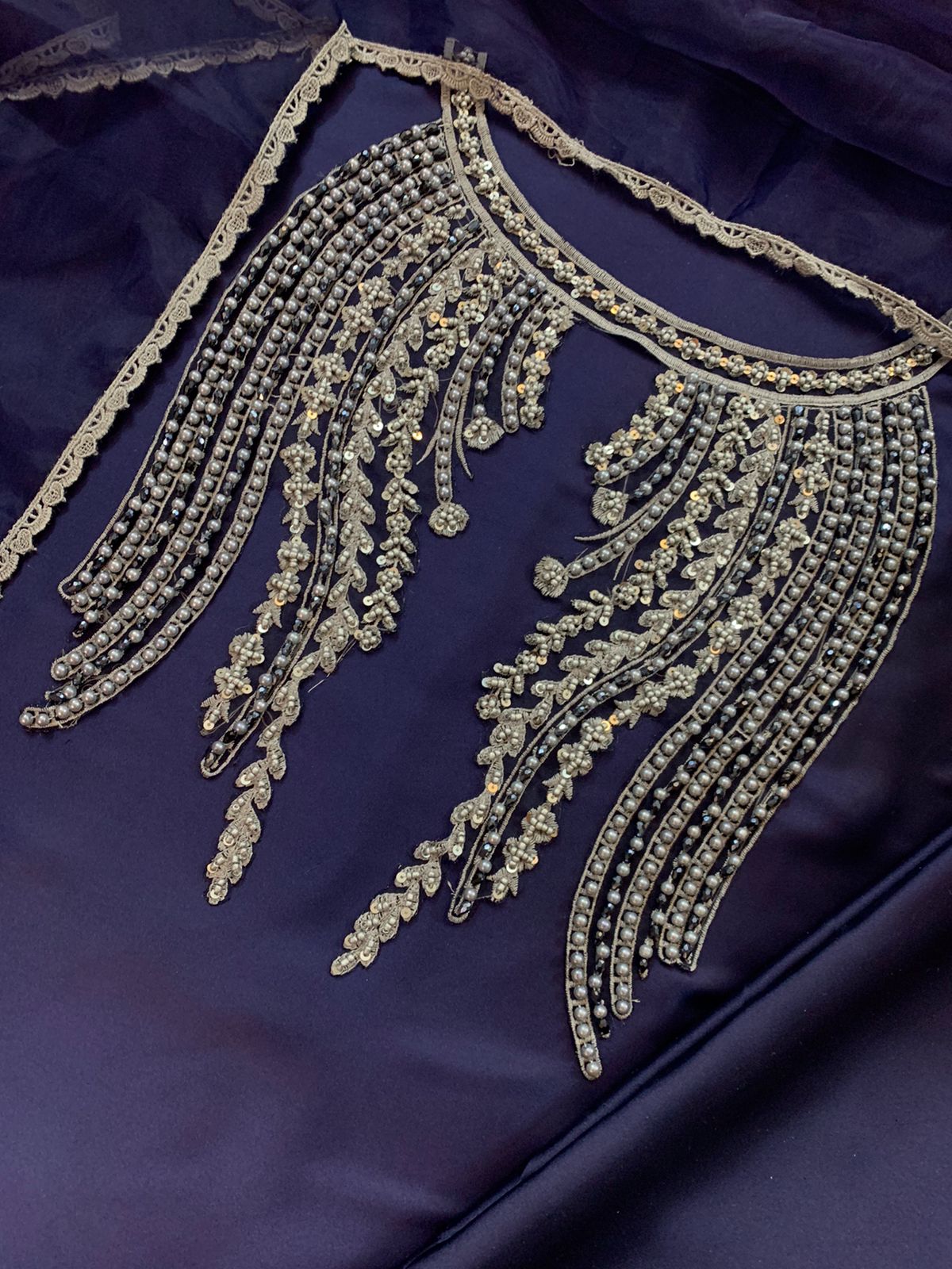 New Arrival Soft Shamooz Silk 3PC Suit – Heavy Adda Embroidered Neck, Organza Dupatta, Digital Printed Shirt & TrouserD-1041