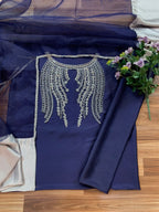 New Arrival Soft Shamooz Silk 3PC Suit – Heavy Adda Embroidered Neck, Organza Dupatta, Digital Printed Shirt & TrouserD-1041