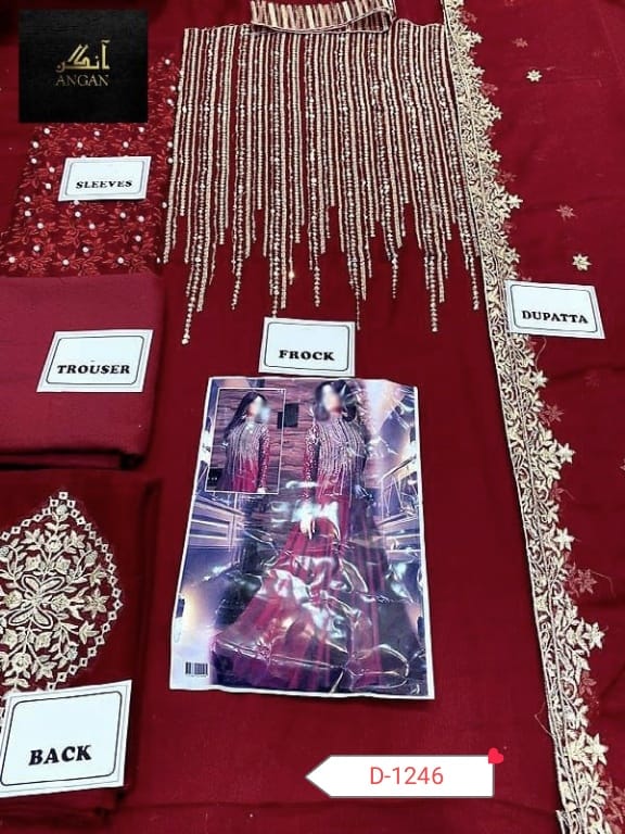 Indian Chiffon Embroidery Maxi – Full Embroidered Frock with Dupatta | Premium Party Wear Dress for Women D-1044