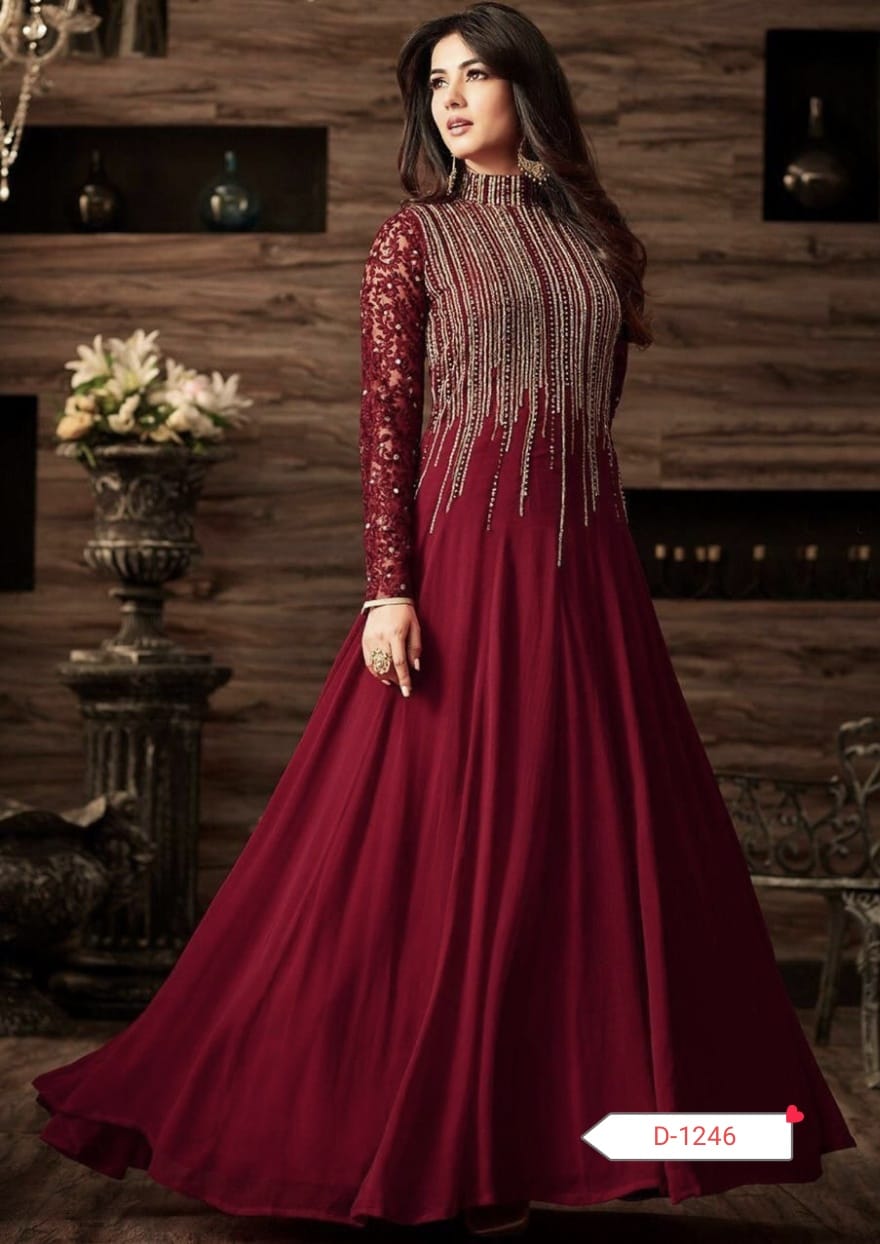 Indian Chiffon Embroidery Maxi – Full Embroidered Frock with Dupatta | Premium Party Wear Dress for Women D-1044