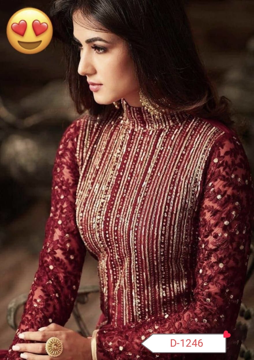 Indian Chiffon Embroidery Maxi – Full Embroidered Frock with Dupatta | Premium Party Wear Dress for Women D-1044