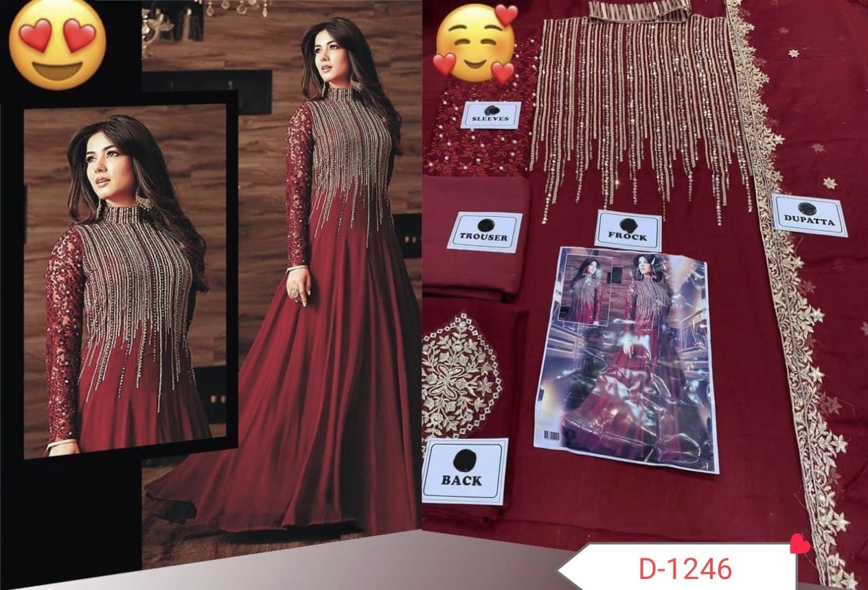 Indian Chiffon Embroidery Maxi – Full Embroidered Frock with Dupatta | Premium Party Wear Dress for Women D-1044