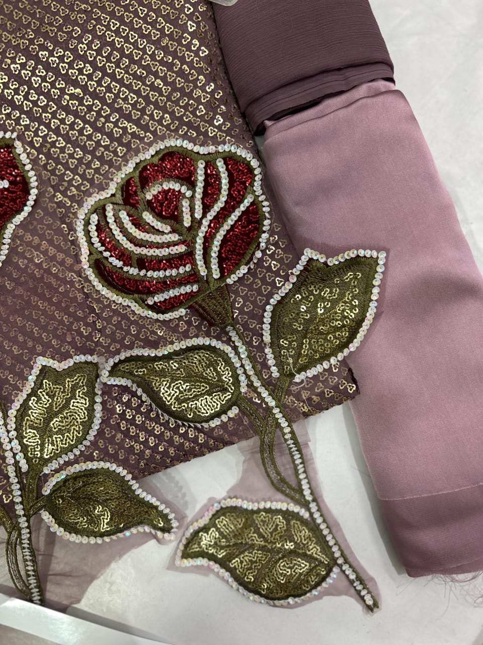 NUREH Midnight Collection – Heavy Embroidered Chiffon 3-Piece Suit | Organza Dupatta | Shamoz Silk Trouser | Master Blaster Replica D-1048