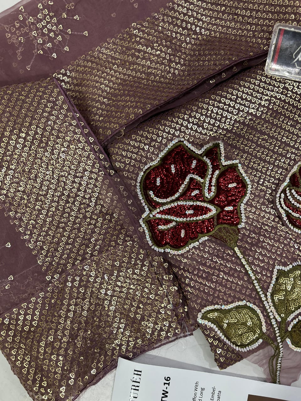 NUREH Midnight Collection – Heavy Embroidered Chiffon 3-Piece Suit | Organza Dupatta | Shamoz Silk Trouser | Master Blaster Replica D-1048