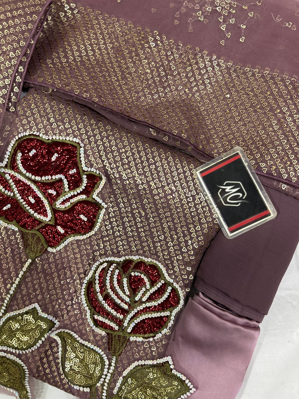 NUREH Midnight Collection – Heavy Embroidered Chiffon 3-Piece Suit | Organza Dupatta | Shamoz Silk Trouser | Master Blaster Replica D-1048