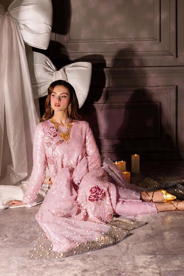 NUREH Midnight Collection – Heavy Embroidered Chiffon 3-Piece Suit | Organza Dupatta | Shamoz Silk Trouser | Master Blaster Replica D-1050