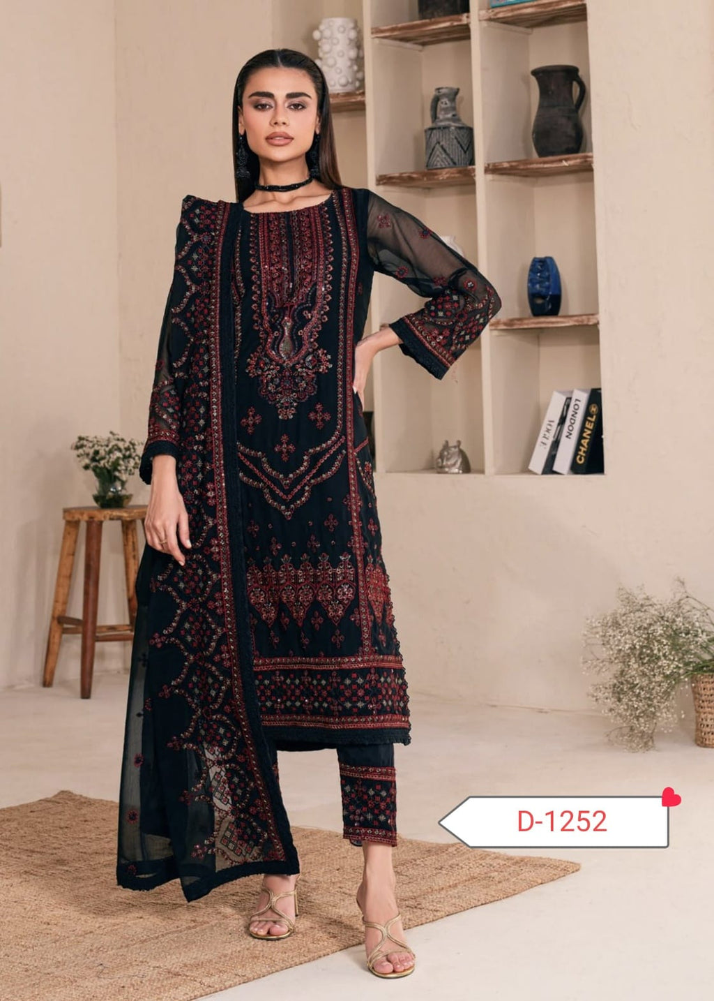 NOOR MA KAAMAL– Chiffon 3-Piece Suit | Malai Trouser | Sequence Work | Unstitched Replica D-1051