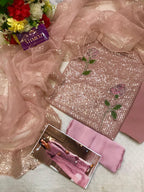 NUREH Midnight Collection – Heavy Embroidered Chiffon 3-Piece Suit | Organza Dupatta | Shamoz Silk Trouser | Master Blaster Replica D-1050