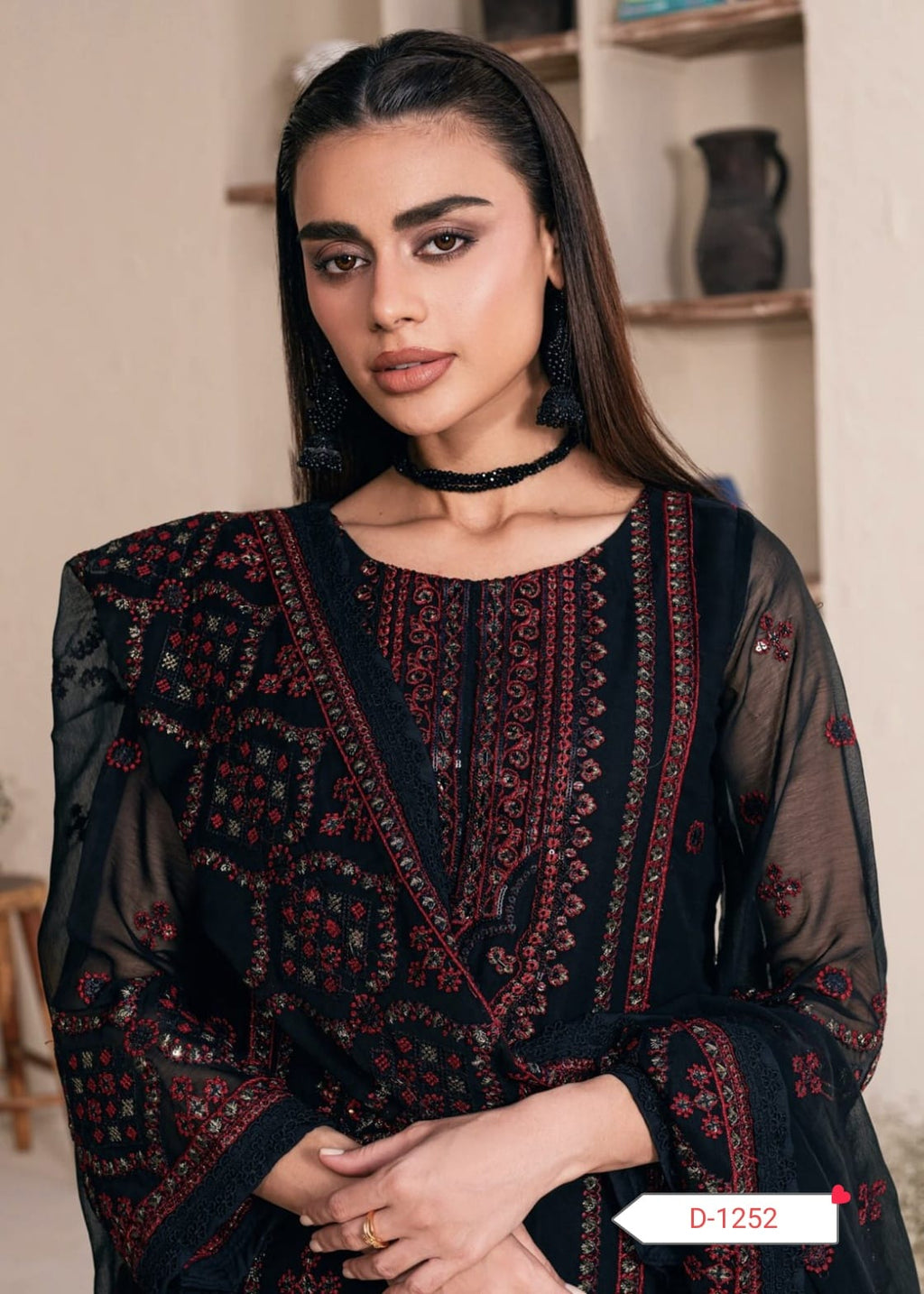 NOOR MA KAAMAL– Chiffon 3-Piece Suit | Malai Trouser | Sequence Work | Unstitched Replica D-1051