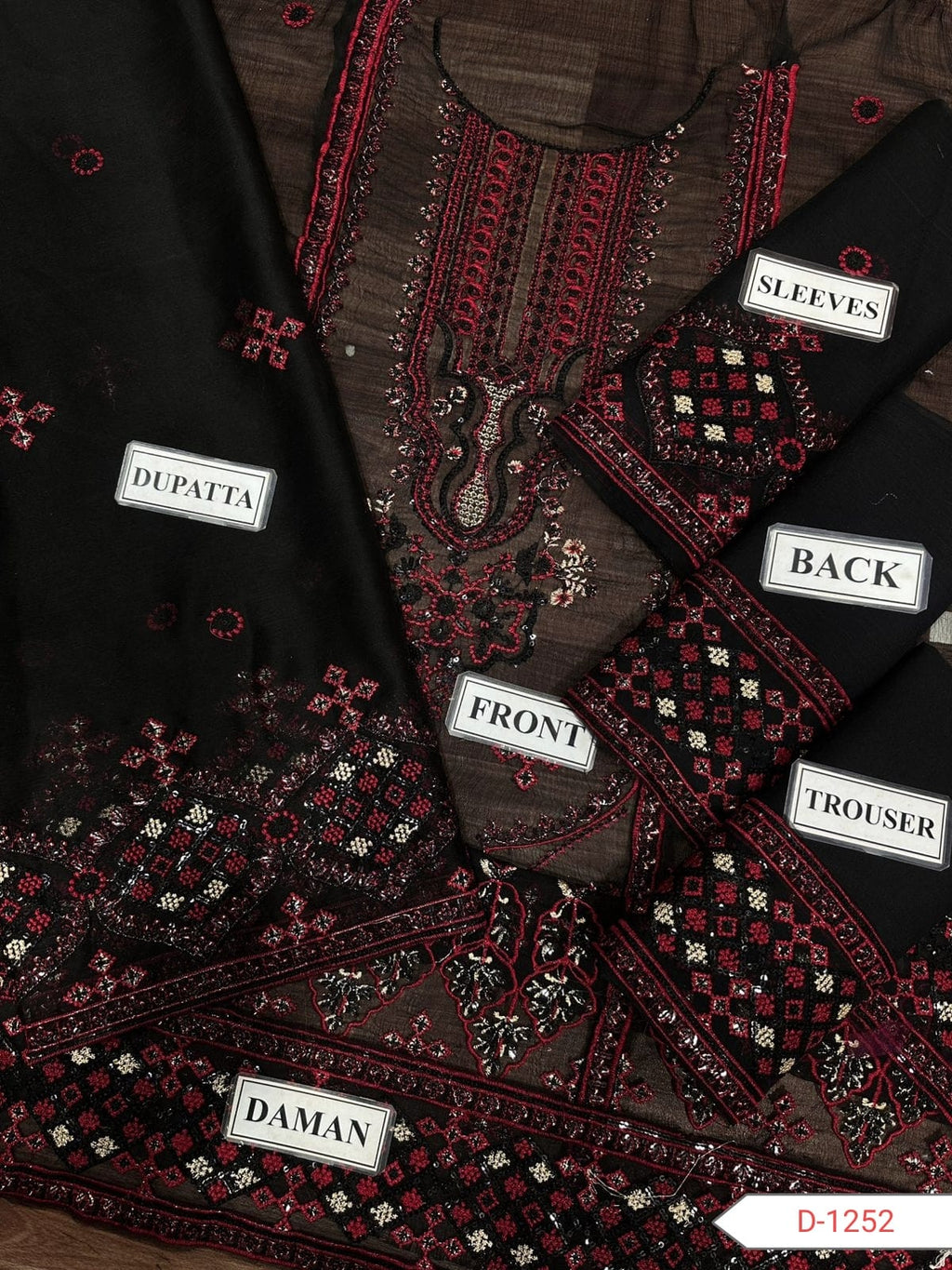 NOOR MA KAAMAL– Chiffon 3-Piece Suit | Malai Trouser | Sequence Work | Unstitched Replica D-1051