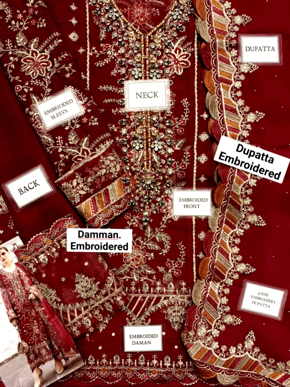 Maria B Chiffon Collection  | Fully Heavy Embroidered Chiffon 3-Piece Suit | Luxury Pakistani Fashion D-1052