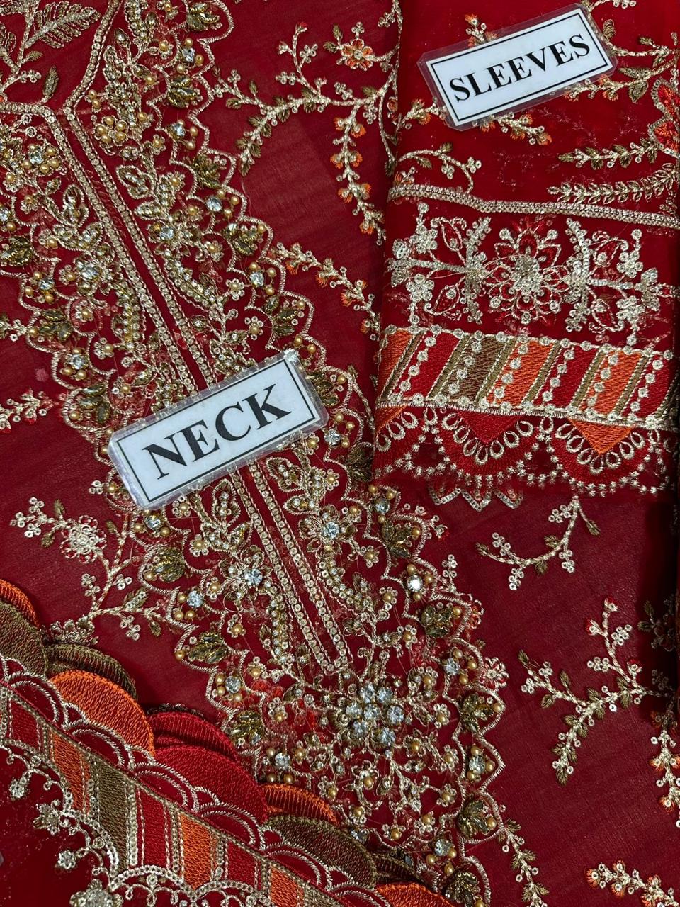 Maria B Chiffon Collection  | Fully Heavy Embroidered Chiffon 3-Piece Suit | Luxury Pakistani Fashion D-1053