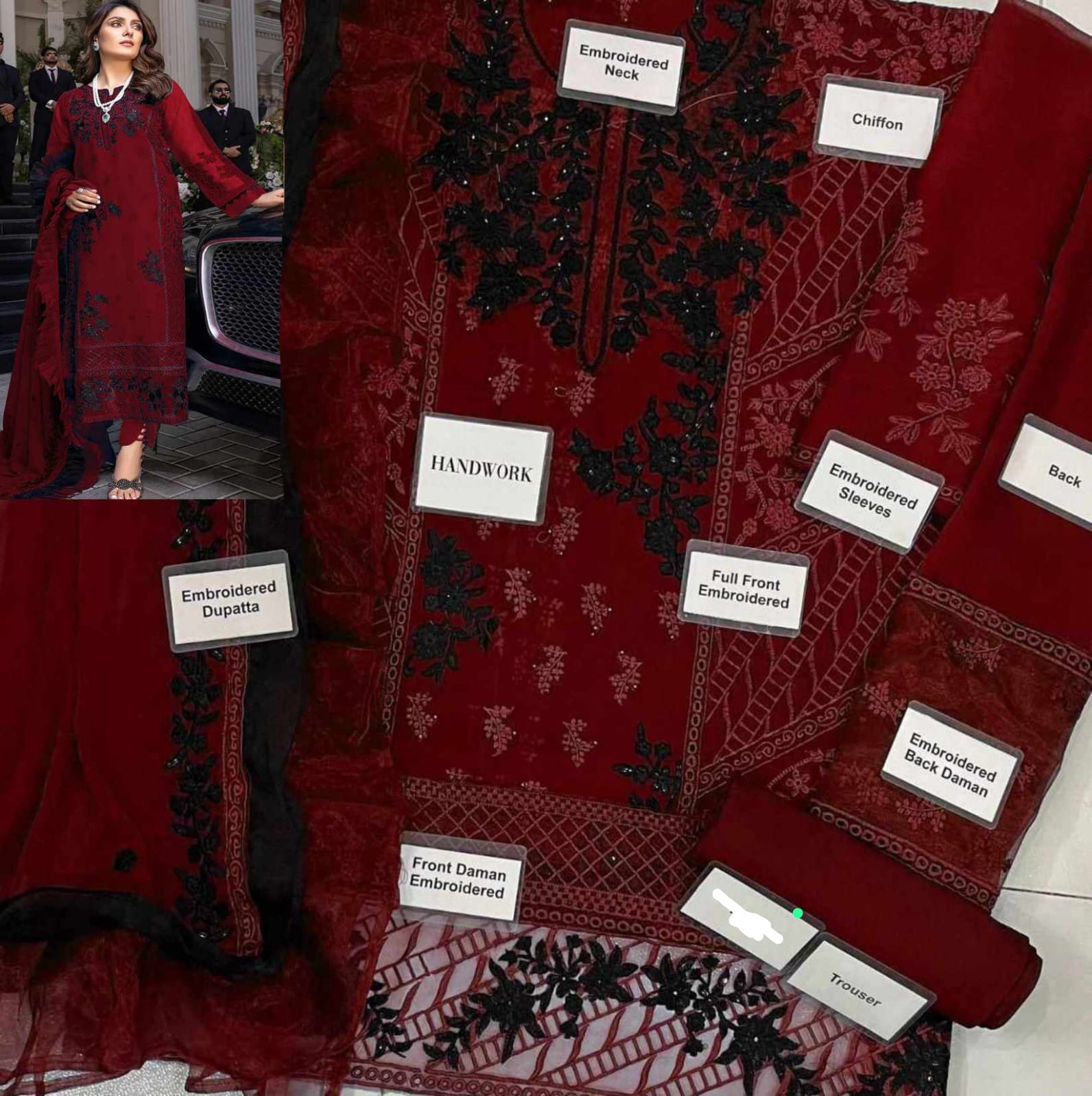 Azure Chiffon & Malai 3-Piece Suit – Heavy Embroidered Front, Sleeves & Dupatta | Luxury Unstitched Collection D-1056