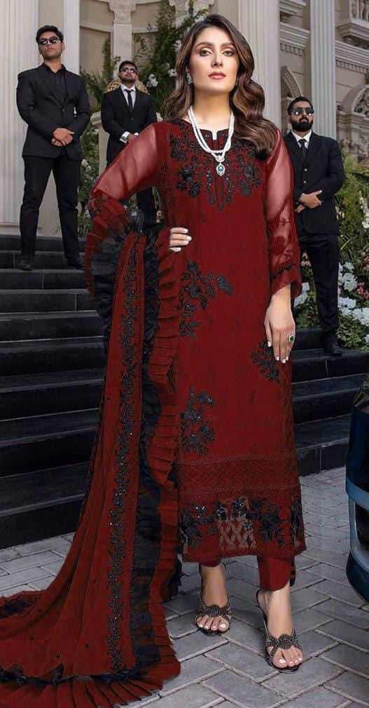 Azure Chiffon & Malai 3-Piece Suit – Heavy Embroidered Front, Sleeves & Dupatta | Luxury Unstitched Collection D-1056