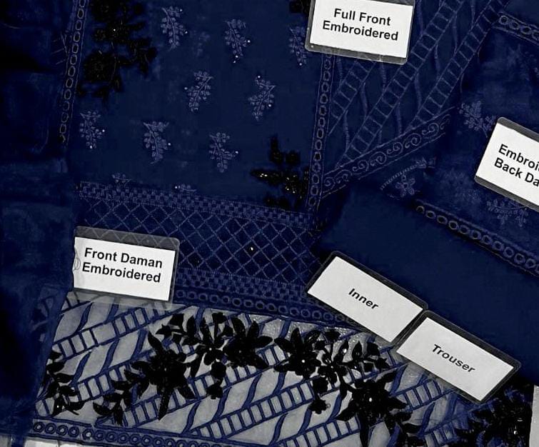 Azure Chiffon & Malai 3-Piece Suit – Heavy Embroidered Front, Sleeves & Dupatta | Luxury Unstitched Collection D-1056