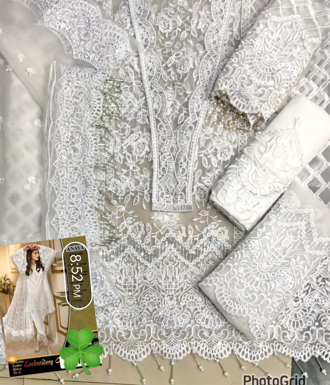 Anaya Luxury Chiffon Collection – Fully Embroidered Handwork Suit with Dupatta & Malai Trouser D-1057