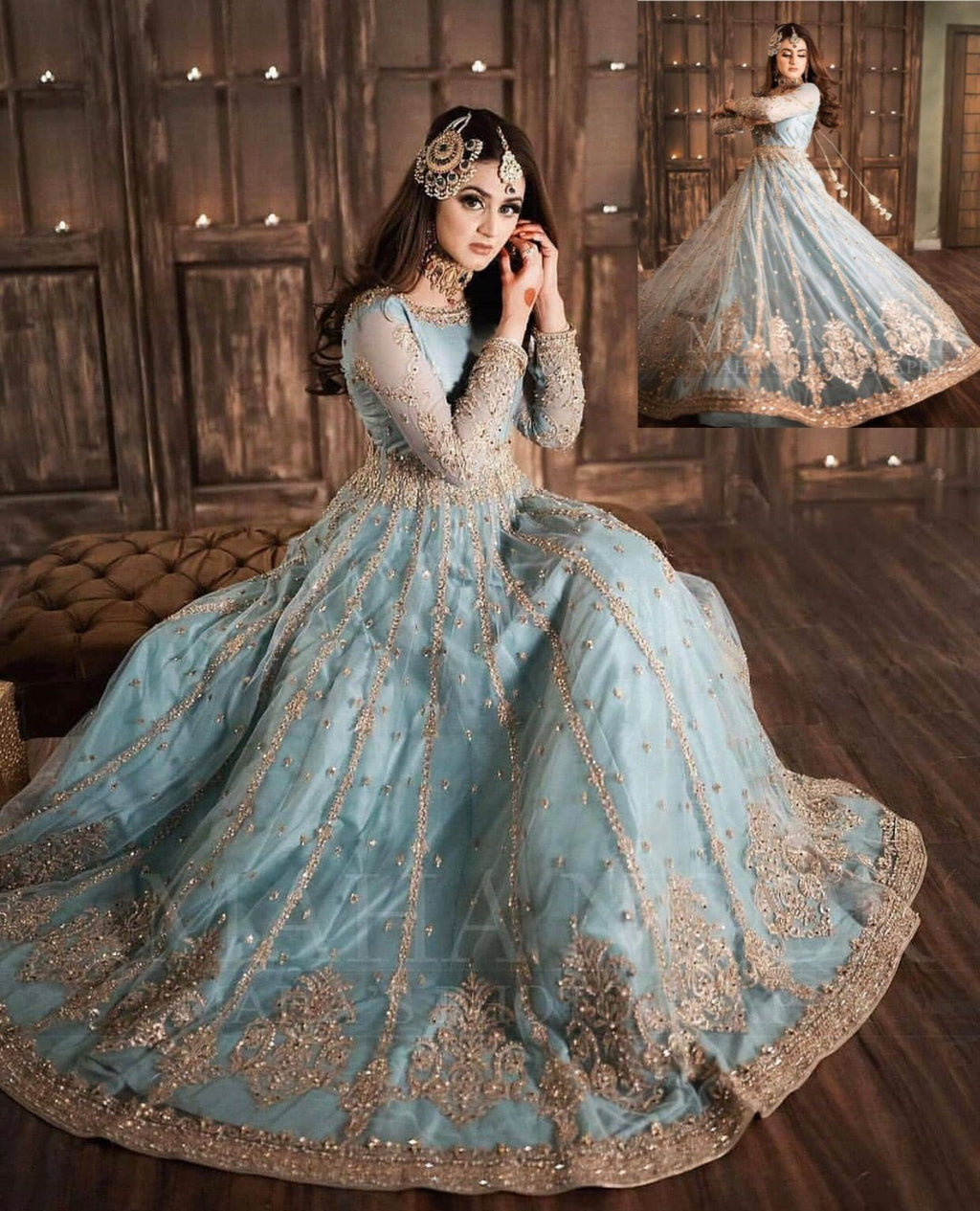 Hira Mani Ruedad-e-Sahar Replica – Heavy Embroidered Net Long Frock with Mirror & Sequence Work | Restock Available D-1058